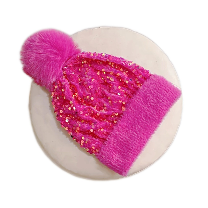 Winter Sparkly Sequin Pom Beanie
