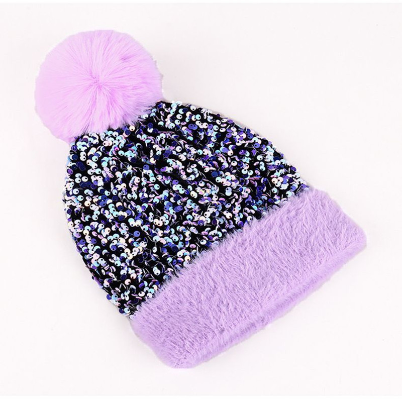 Winter Sparkly Sequin Pom Beanie