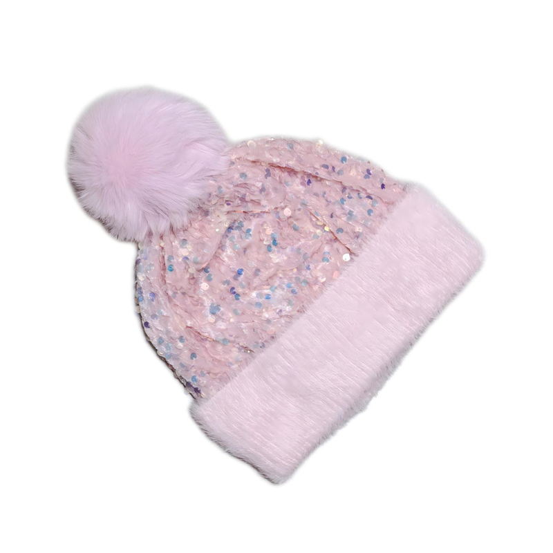 Winter Sparkly Sequin Pom Beanie