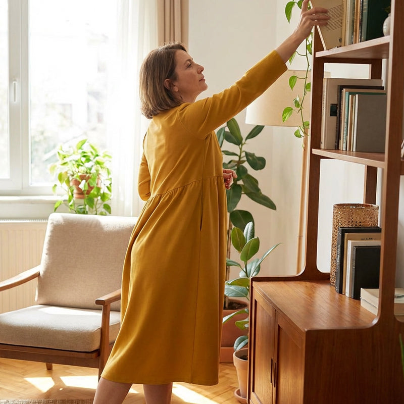 📢 Limited Time 50% OFF👗Women's Loose Fit Round Neck Midi Dress with Pockets-Effortless Comfort & Everyday Elegance✨