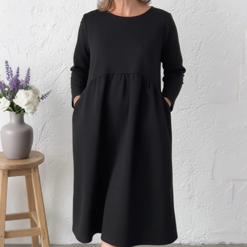 📢 Limited Time 50% OFF👗Women's Loose Fit Round Neck Midi Dress with Pockets-Effortless Comfort & Everyday Elegance✨
