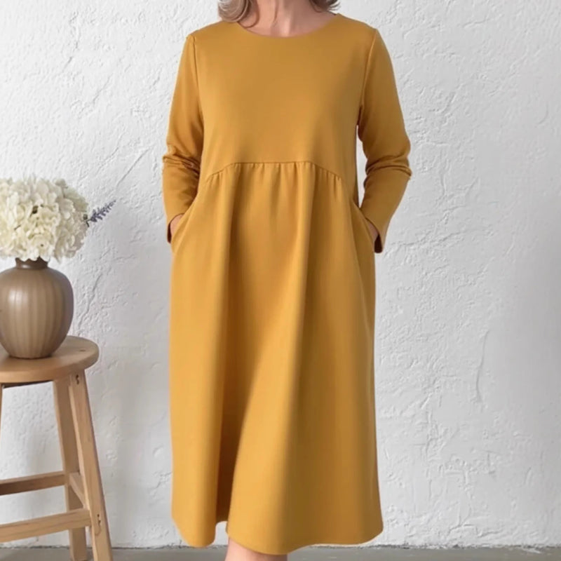 📢 Limited Time 50% OFF👗Women's Loose Fit Round Neck Midi Dress with Pockets-Effortless Comfort & Everyday Elegance✨