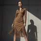 Trending Now⭐👗 Western Fringe Zipper Midi Dress – Body-Contouring Fit & Playful Hem for Effortless Statement Style