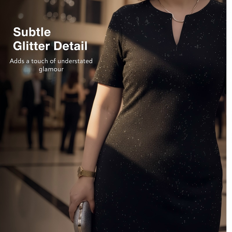 🧡New Arrival🔥Classic Black Sparkly V-Neck Short Sleeve Dress