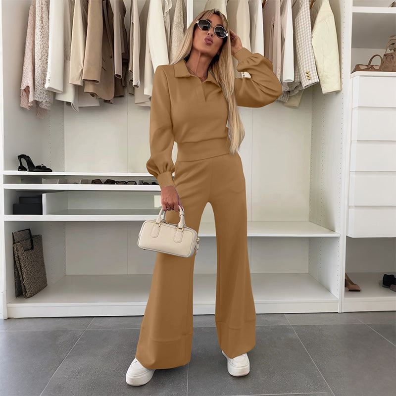 🔥Limited-time offer-Women's Lapel Top and Wide-Leg Pants Set