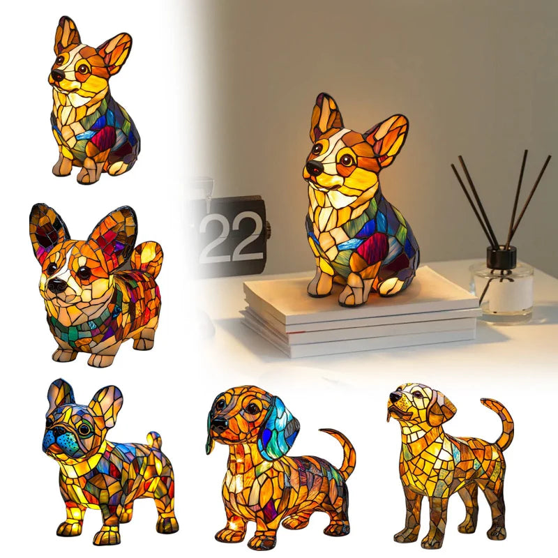 Color-Blocking Puppy Statue LED Table Lamp