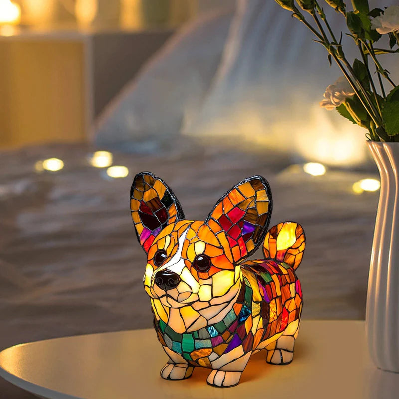 Color-Blocking Puppy Statue LED Table Lamp