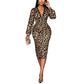 📢📢50%  OFF !! ⏰Women’s Lace Leopard V-Neck Lantern Sleeve Mid-Length Dress