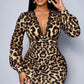 📢📢50%  OFF !! ⏰Women’s Lace Leopard V-Neck Lantern Sleeve Mid-Length Dress