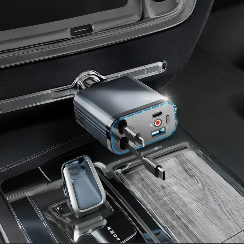 ⚡✨ Ultra-fast 4-in-1 Car Charger 90W – With Retractable Cables & Ambient Starlight 🚗🌌