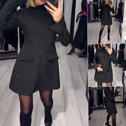 📢📢60 %  OFF !! ⏰Women's Long Sleeve Sparkle A-Line Dress