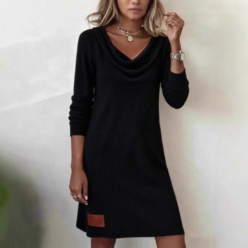 🔥 50% Off! ✨ Women's Knitted Dress With Long Sleeves And A Shawl Collar—Soft And Elegant, The Perfect Choice For Late Summer.