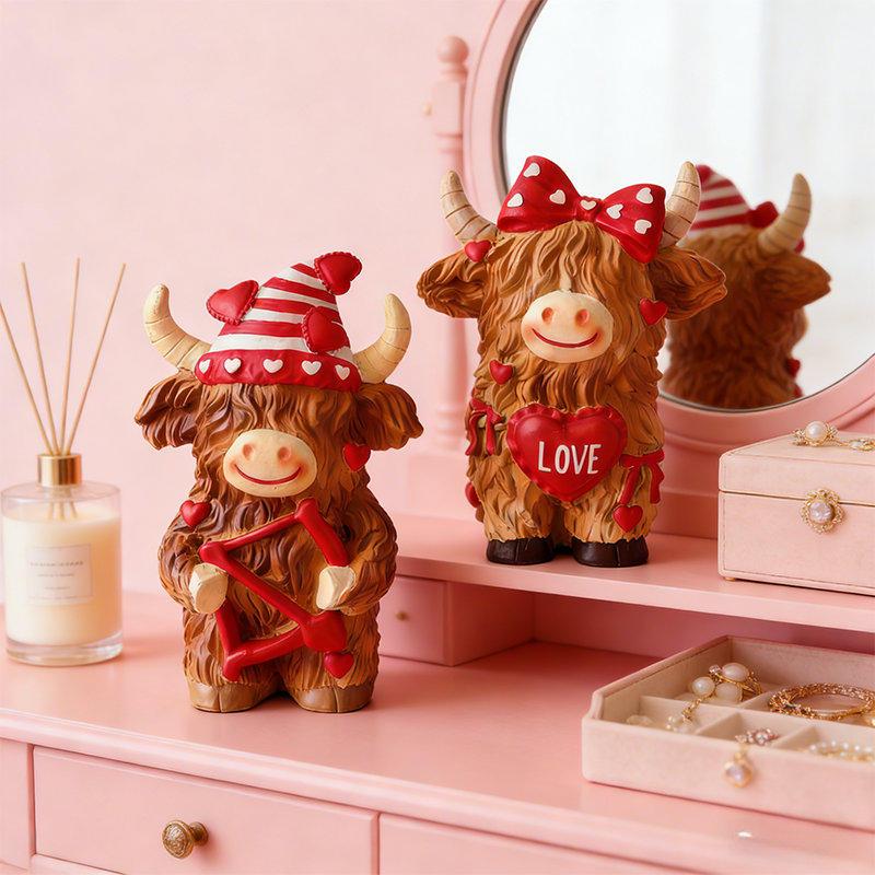 Valentine's Day Highland Cow Couple Figurines