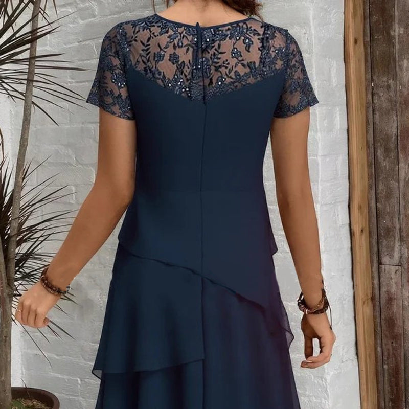 Women's Layered Mesh A-Line Midi Dress