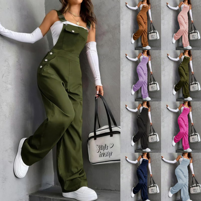 Women’s Retro Cargo Overalls with Pockets