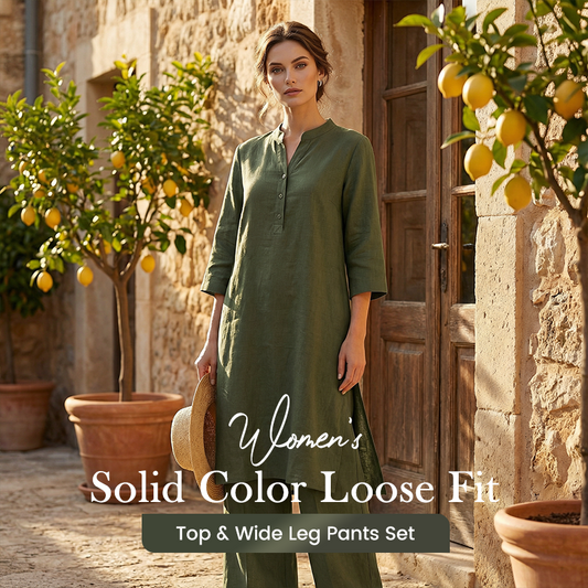 Solid Color Loose Fit Top & Wide Leg Pants Set