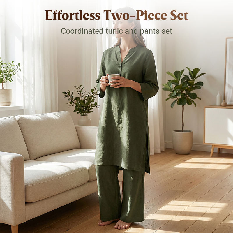 Solid Color Loose Fit Top & Wide Leg Pants Set