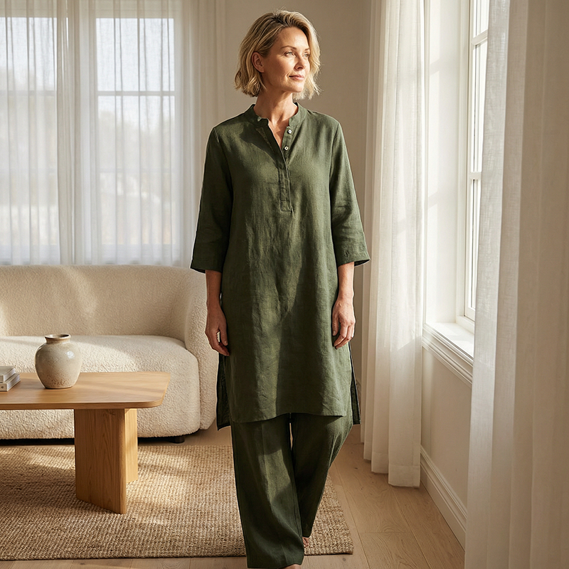 Solid Color Loose Fit Top & Wide Leg Pants Set