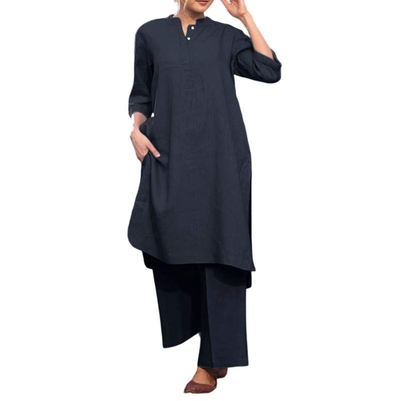 Solid Color Loose Fit Top & Wide Leg Pants Set