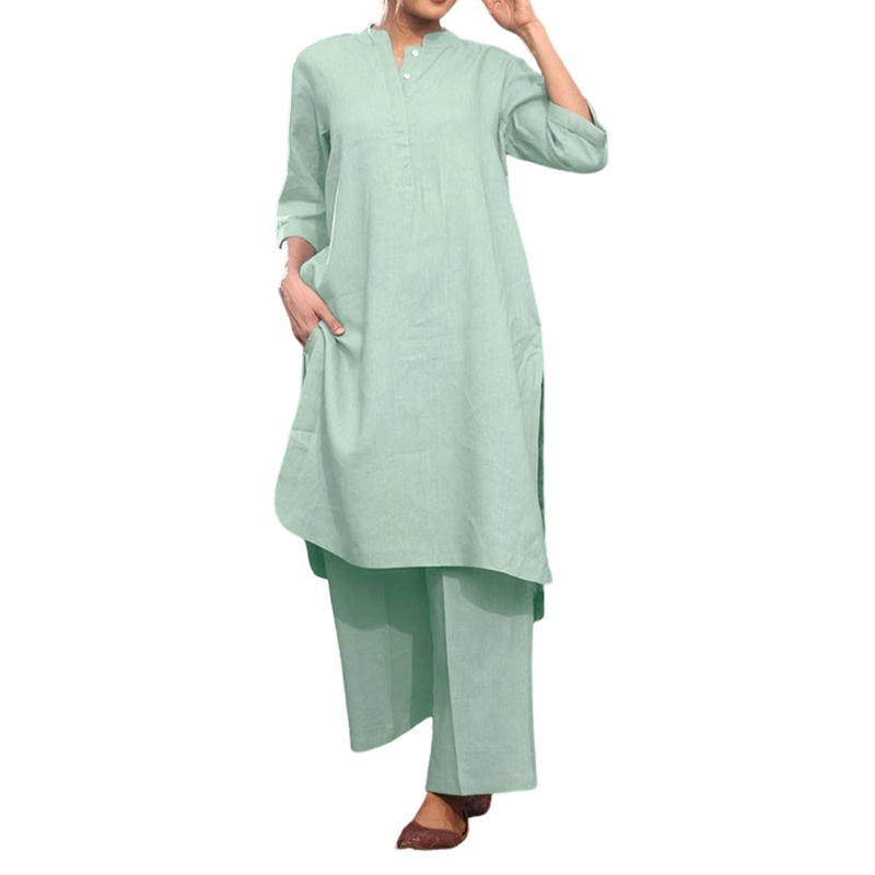 Solid Color Loose Fit Top & Wide Leg Pants Set