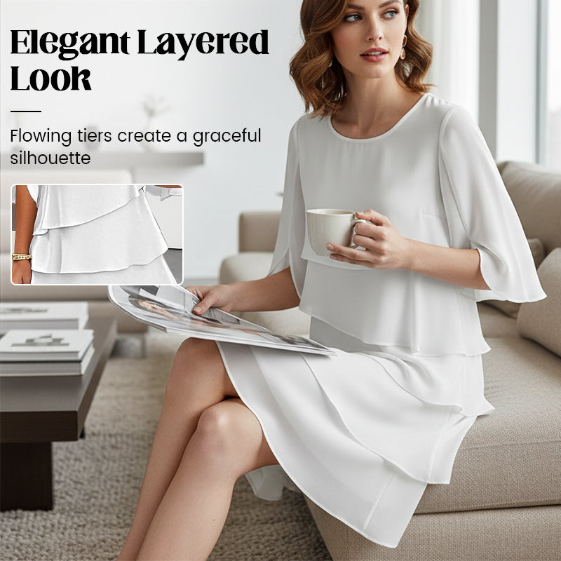 🎁 49% OFF! Women's Elegant Layered Ruffle Sleeve Dress – Effortless Style for Every Occasion 💃