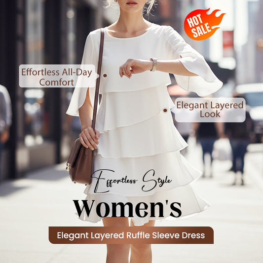 🎁 49% OFF! Women's Elegant Layered Ruffle Sleeve Dress – Effortless Style for Every Occasion 💃