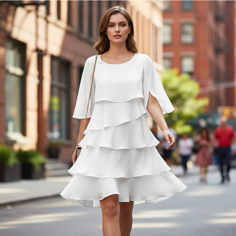 🎁 49% OFF! Women's Elegant Layered Ruffle Sleeve Dress – Effortless Style for Every Occasion 💃