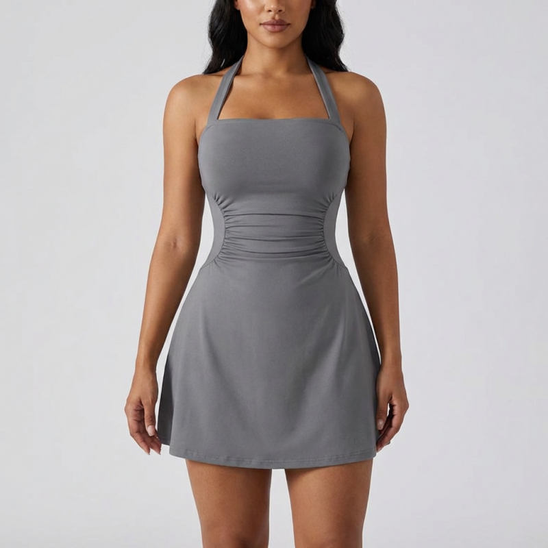 Women's Ruched Halter A-Line Mini Dress