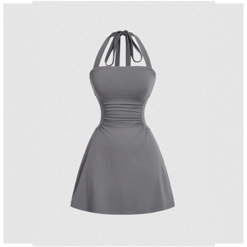 Women's Ruched Halter A-Line Mini Dress