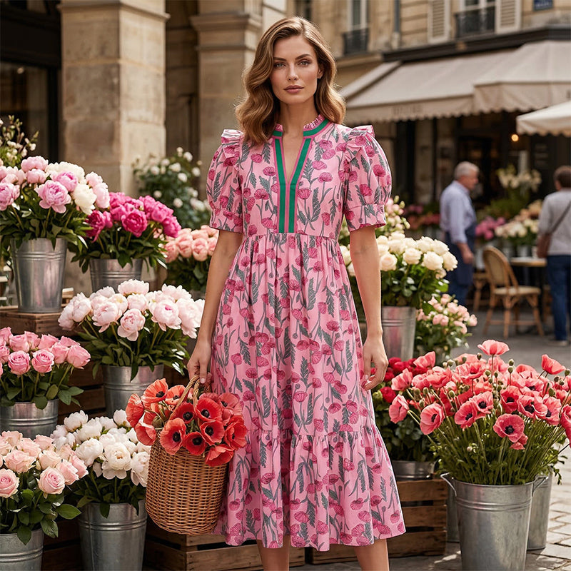 ⏳Limited-time 50% off⏰Women's Floral Print Puff Sleeve Maxi Dress👗