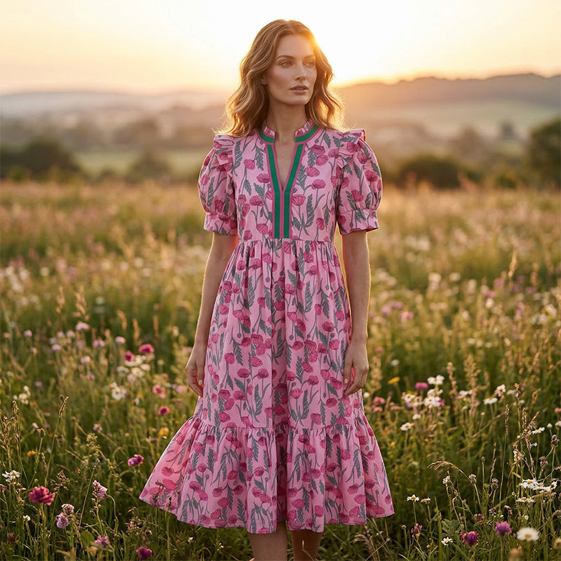 ⏳Limited-time 50% off⏰Women's Floral Print Puff Sleeve Maxi Dress👗