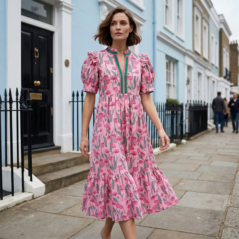 ⏳Limited-time 50% off⏰Women's Floral Print Puff Sleeve Maxi Dress👗