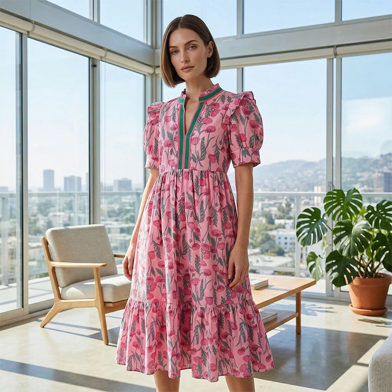 ⏳Limited-time 50% off⏰Women's Floral Print Puff Sleeve Maxi Dress👗