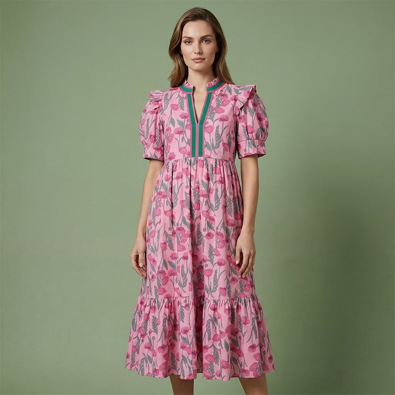 ⏳Limited-time 50% off⏰Women's Floral Print Puff Sleeve Maxi Dress👗
