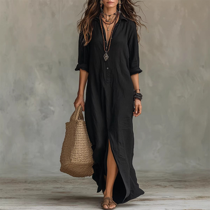 Casual Loose Fit Maxi Dress with Front Slit
