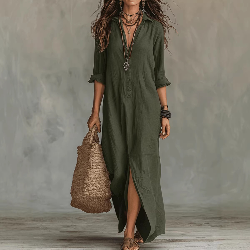 Casual Loose Fit Maxi Dress with Front Slit