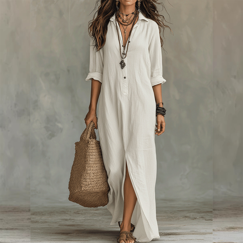 Casual Loose Fit Maxi Dress with Front Slit