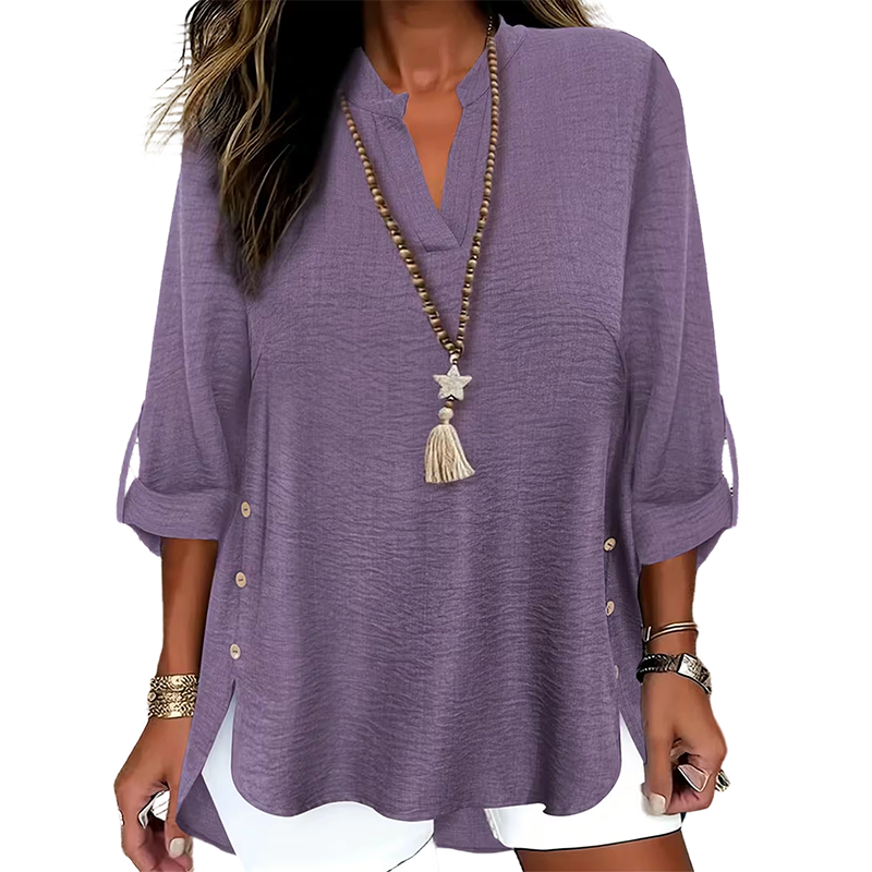 🔥 Hot Sale  🔥Casual Solid Color Button Side Slit Top