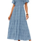🌷Early Summer Sale-50% Off🌸2026 Summer Casual Floral Print Short Flutter Sleeve Crew Neck Smocked High Waist Flowy Maxi Dress