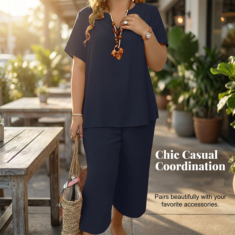 🔥💐LAST DAY SALE 70%OFF!!💕Women's Casual Short Sleeve Top & Wide Leg Pants Set