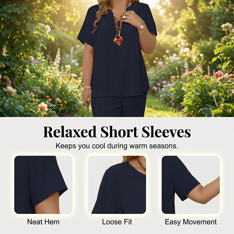 🔥💐LAST DAY SALE 70%OFF!!💕Women's Casual Short Sleeve Top & Wide Leg Pants Set