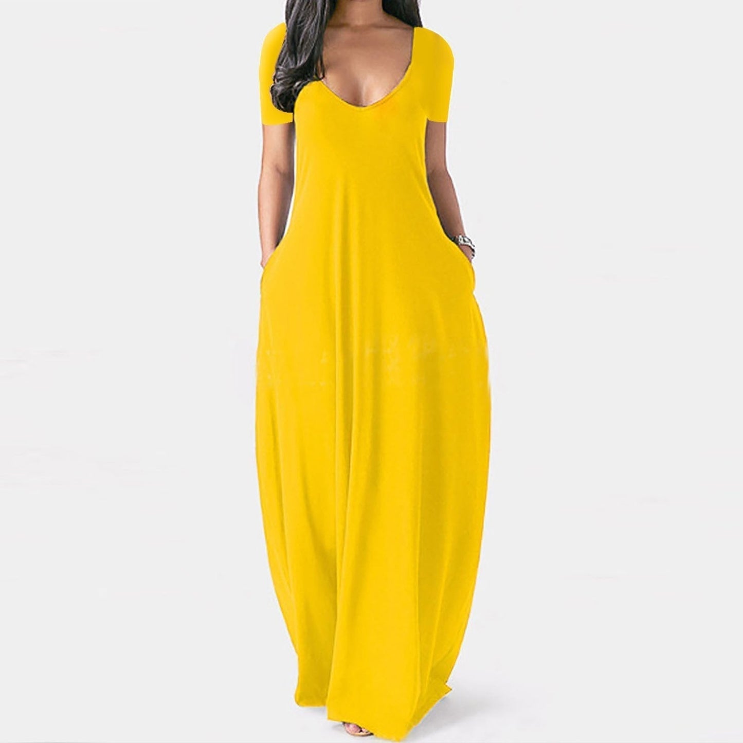 Women's Round Neck Short Sleeve Casual Soft Fabric Long Dress