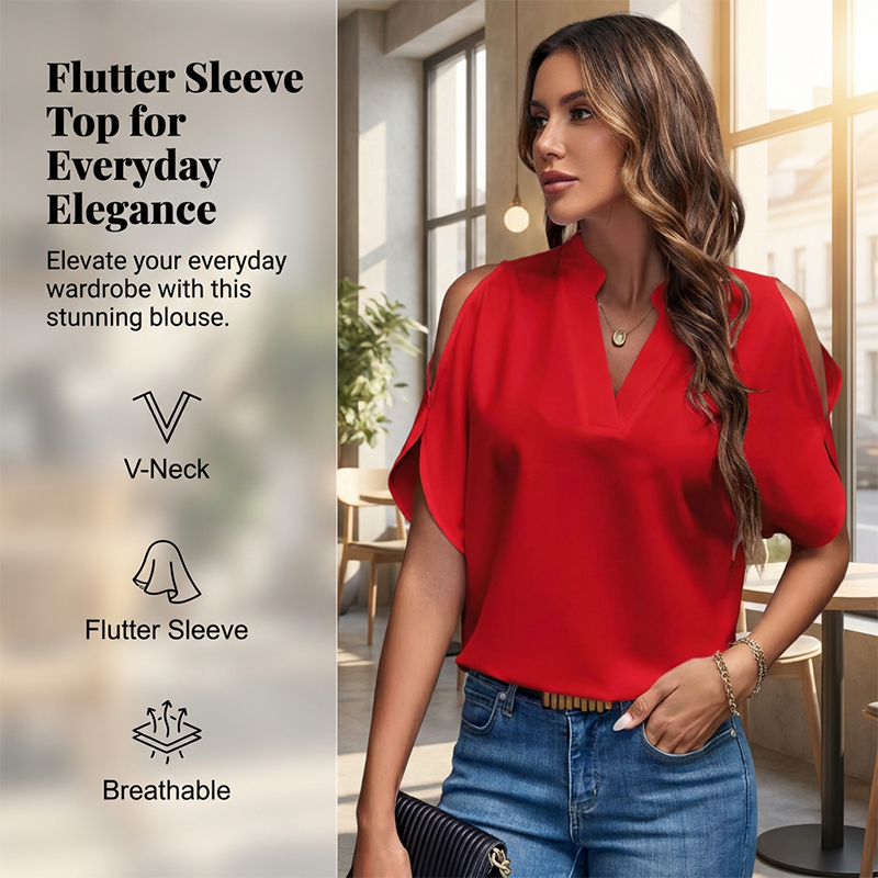🥳2026 HOT SALE🥳💞50K+ SOLD!☀️👗 50% OFF! Women’s Flutter Sleeve Cold Shoulder Top – Silky soft fabric, flowing silhouette. Perfect with jeans or skirts. White, black, red, pink, blue & orange. Your summer essential. 🌿✅