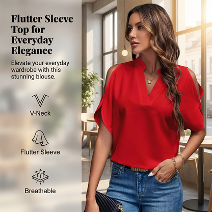 🥳2026 HOT SALE🥳💞50K+ SOLD!☀️👗 50% OFF! Women’s Flutter Sleeve Cold Shoulder Top – Silky soft fabric, flowing silhouette. Perfect with jeans or skirts. White, black, red, pink, blue & orange. Your summer essential. 🌿✅