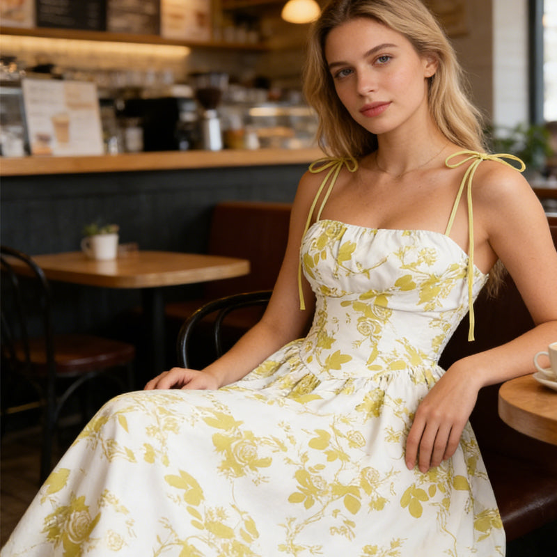 👗 50% OFF NOW! 🌸 Women's Floral Print Tie-Strap Midi Dress – Flattering Fit, Lightweight & Perfect for Spring & Summer ☀️
