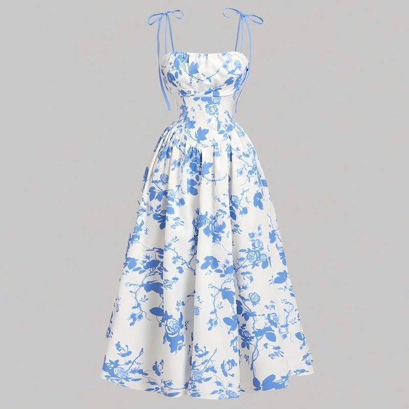 👗 50% OFF NOW! 🌸 Women's Floral Print Tie-Strap Midi Dress – Flattering Fit, Lightweight & Perfect for Spring & Summer ☀️
