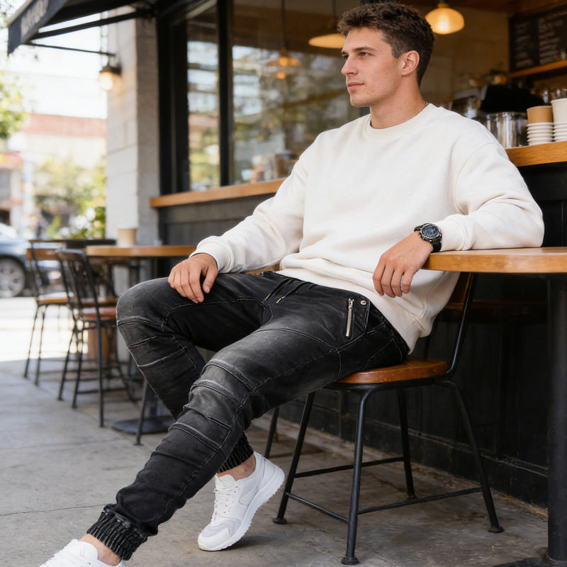 ⏰  💖Black Friday Mega Deal – 50% off!💖Men's Slim-Fit Denim Joggers with Zipper Pockets