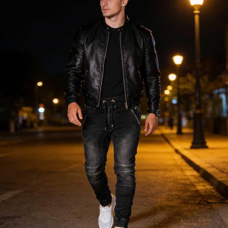 ⏰  💖Black Friday Mega Deal – 50% off!💖Men's Slim-Fit Denim Joggers with Zipper Pockets