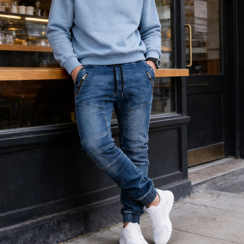 ⏰  💖Black Friday Mega Deal – 50% off!💖Men's Slim-Fit Denim Joggers with Zipper Pockets