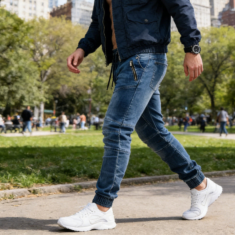 ⏰  💖Black Friday Mega Deal – 50% off!💖Men's Slim-Fit Denim Joggers with Zipper Pockets